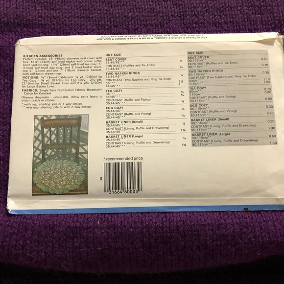 Vogue Pattern 8316 tea cozy egg cozy seat cover napkin basket liner - Picture 3 of 6